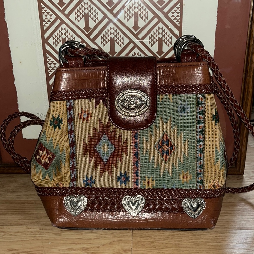 Texas Leather Manufacturing Aztec Pattern Purse - image 1